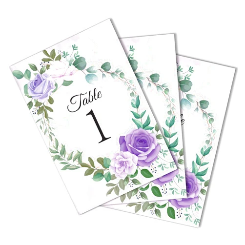 SHIMANY 26 Pieces Wedding Table Numbers Cards 1-25 with Head Table Numbers - Purple Roses Double Sided 4x6in - Table Numbers for Wedding Reception/Party/Event