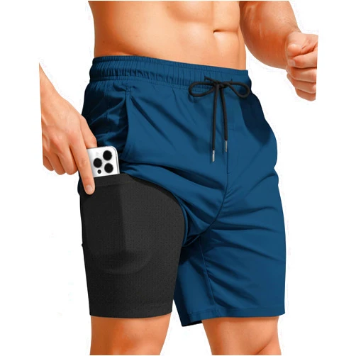 Yufawow Men Swim Trunks with Compression 7 Inches Breathable Liner Quick Dry Zipper Pockets for Board Beach Gym Running