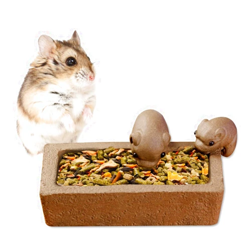 OSWINMART Guinea Pig Food Bowl with 2 Piggy Figures Chew Resistant Feeding&Water Bowl Purple Clay Handcraft Made for Hamsters Rabbits, Guinea Pigs, Chinchilla Small Size Pets