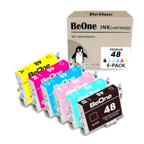 BeOne T048 Ink Cartridges Remanufactured Replacement for Epson 48 T048 to use with Epson Stylus Photo R200 R220 R300 R300M R320 R340 RX500 RX600 RX620 Printer (6-Pack; 1BK, 1C, 1M, 1Y, 1LC, 1LM)