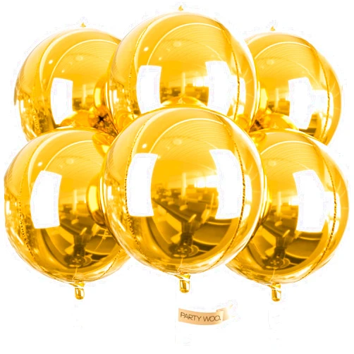 PartyWoo Gold Balloons, 6 pcs Gold Party Decorations, 22 inch Giant 4D Foil Balloons with Ribbon, Large Mylar Balloons, Metallic Gold Balloons for Birthday Decorations, Engagement Wedding Decorations