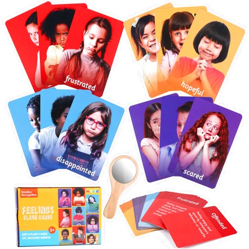 MEROCO Feelings Emotions Cards for Kids Therapy, Realistic Picture Cards for Speech Therapy Mirror, Aba Therapy Materials Autism Social Emotional Learning Materials