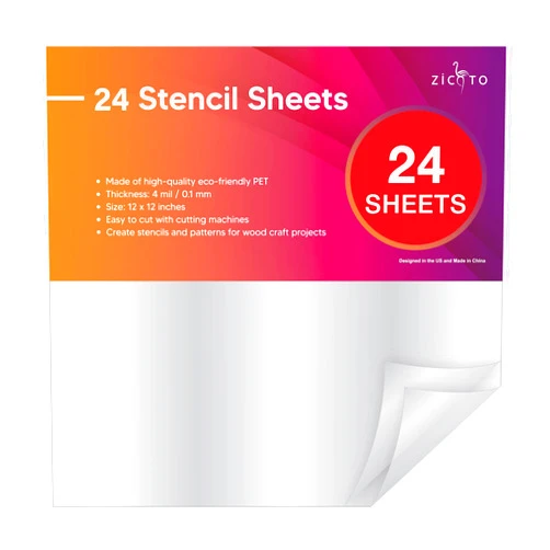 ZICOTO Easy Cut Stencil Sheet Set of 24-12”x12” Acetate Mylar for Cricut Vinyl Cutting – Craft Material