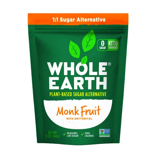 WHOLE EARTH Monk Fruit Sweetener with Erythritol, Plant-Based Sugar Alternative, 12 Ounce Pouch