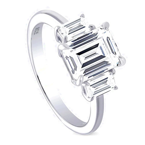 BERRICLE Sterling Silver 3-Stone Wedding Engagement Rings 2.1 Carat Step Emerald Cut Cubic Zirconia CZ Promise Ring for Women, Rhodium Plated Size 4-10