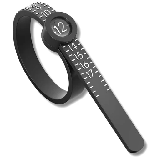 REIDEA Ring Sizer 1-17 REIDEA Measuring Tool with Magnified Glass, Reusable Finger Size Gauge Jewelry Sizing Tool USA Rings Size (Black Sizer Silver Scale)