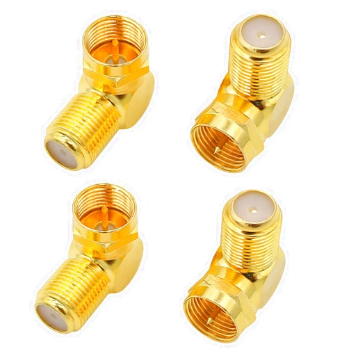 Exgoofit Right Angle Coax Connector, Gold-Plated L Shape F Type Coaxial RG6 Adapter 4-Pack Male to Female 90 Degree Coax Adapter for Coax Cable and Wall Plates