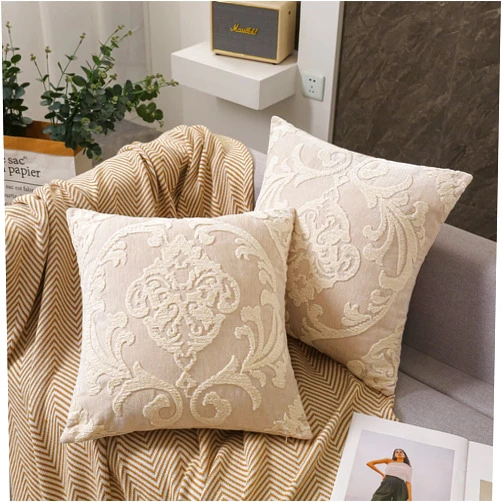 HPUK Embroidered Boho Throw Pillow Covers 18x18 inch, Set of 2 Emroidery Accent Couch Pillows for Living Room, Bedroom, Sofa, Chair, Beige