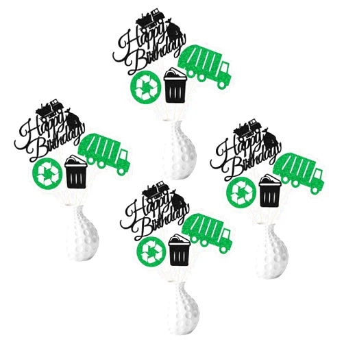 Gtoirpecx Garbage Truck Birthday Centerpieces Sticks,Trash Truck Birthday Party Decorations,Environmental Protection Themed Party Decorations,Waste Management Recycling Party Supplies Black & Green 12 Pieces