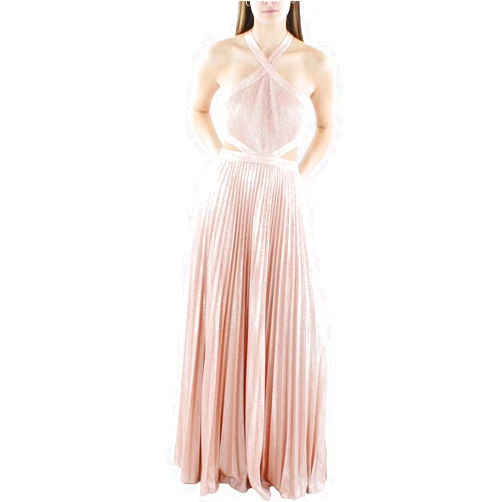 BCBGMAXAZRIA Women's Fit and Flare Sleeveless Floor Length Evening Dress Halter Neck Cut Outs