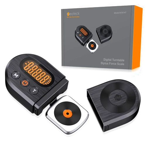 Neoteck Upgraded Digital Turntable Stylus Force Scale Gauge 0.01g/5.00g with Orange LCD Backlight and 5g Weight for Tonearm Phono Cartridge
