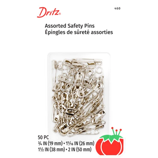 Dritz 460 Safety Pins, Nickel Plated Steel, Assorted Sizes (50-Count)