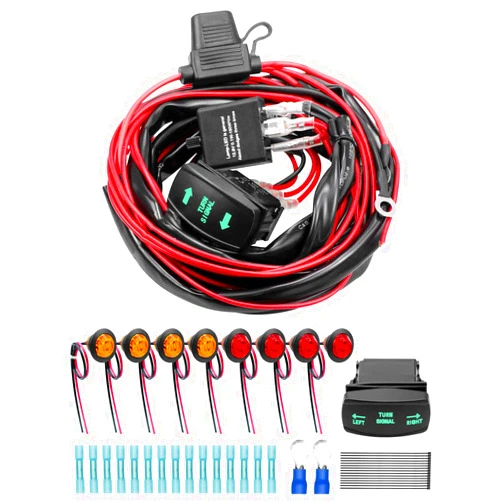 TIKSCIENCE Universal Rocker Switch Turn Signals Street Legal Kit Fit for ATV UTV Polaris Ranger RZR, Kit Including Wiring Harness with Flasher Relay, Vertical and Horizontal Non-Backlit Green