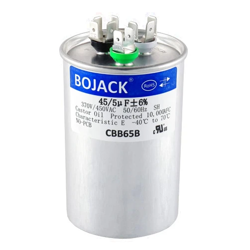 BOJACK 45+5 uF 45/5 MFD ±6% 370V/440VAC CBB65 Dual Run Circular Start Capacitor for AC Motor Run or Fan Start or Condenser Straight