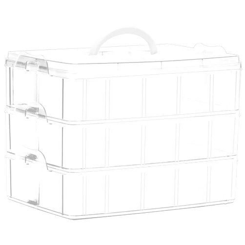 Sooyee 3-Tier Stackable Craft Organizers and Storage Box Plastic with 30 Compartments for Bead, Toys,Dolls, Arts and Craft, Washi Tape, Rock Collection, Ribbons,Clear