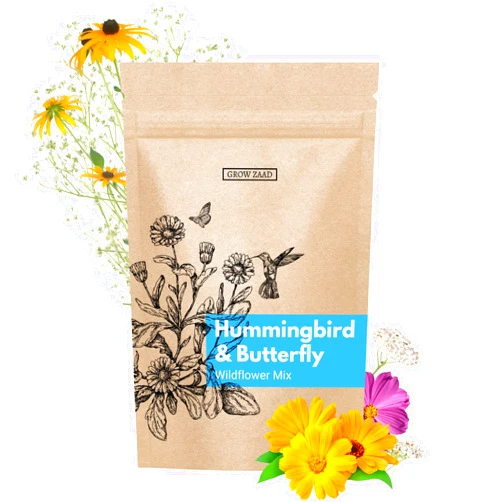 Grow Zaad 65,000+ Seeds - Bird & Butterfly Wildflower Pollinator Mix - Perennial & Annual Wild Flowers for Spring & Fall - Planting Outdoors for Hummingbirds & More - Calendula, Yarrow, Poppy, Baby's Breath