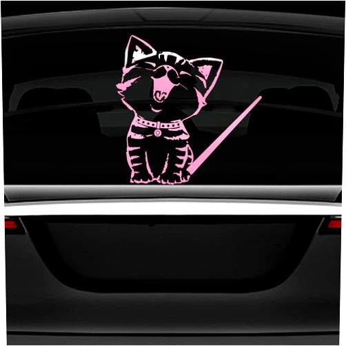 Leniutor Cute Cat Car Wiper Stickers, Waterproof Vinyl Kitty Stickers Rear Wiper Decals Holograhic Reflective Waving Tail Wiper Sticker for Windshield Rear Window Decals 8.07
