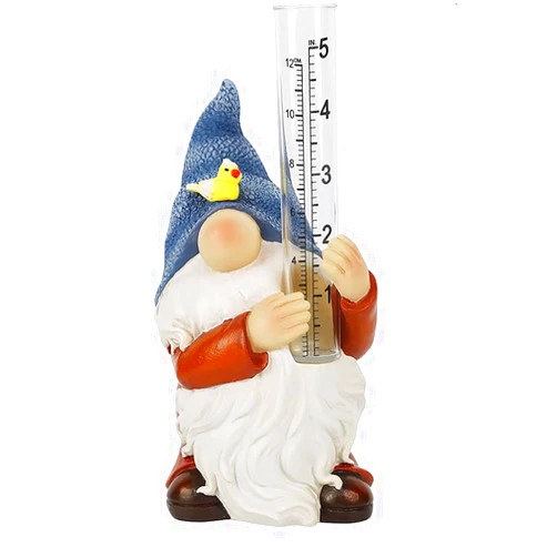 EDMISU Resin Gnome Rain Gauge Garden Sculptures Status with A Glass Rain Gauge Resin Garden Ornaments for Yard Patio Lawn Outdoor Decorations