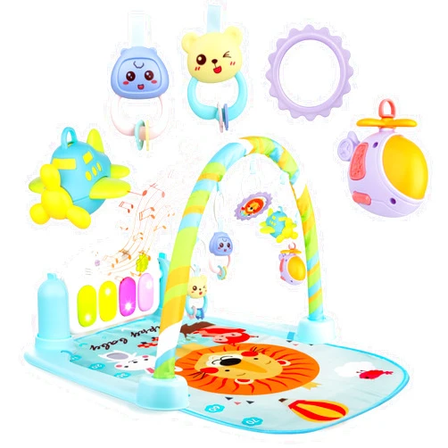 BoterLun Baby Kick Gym, Lay & Play 3 in 1 Fitness Music and Lights Fun Piano Activity Center for Infants Girl Boy (Blue)