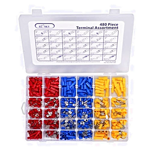 EL-SKY 480pcs Premium Quality Insulated Electrical Wire Terminals, Mixed Assorted Lug Kit,Electrical Crimp Connectors Spade Set with Case