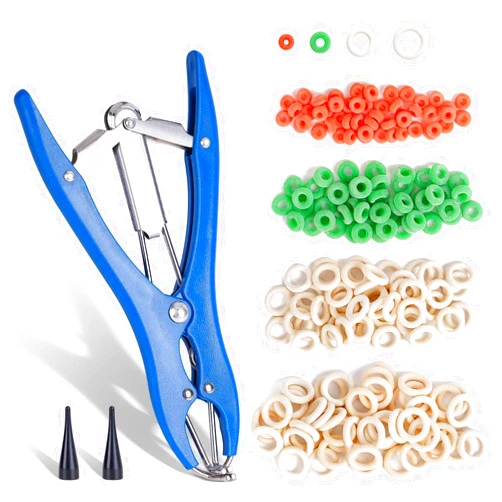 ZHEQOGZH Livestock Castration Bander with 4 Different Sizes of Castrator Rings for Goats Lambs Sheeps and Calves, Balloon Expander Pliers Tool