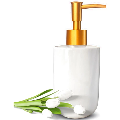 UNBONSOUHAIT Liquid Soap Dispenser for Bathroom with Gold Pump，Dish Soap Dispenser for Kitchen，Refillable Countertop Lotion Ceramics White Hand Soap Dispenser for Shower 420ml (Cylindrical White Bottle)