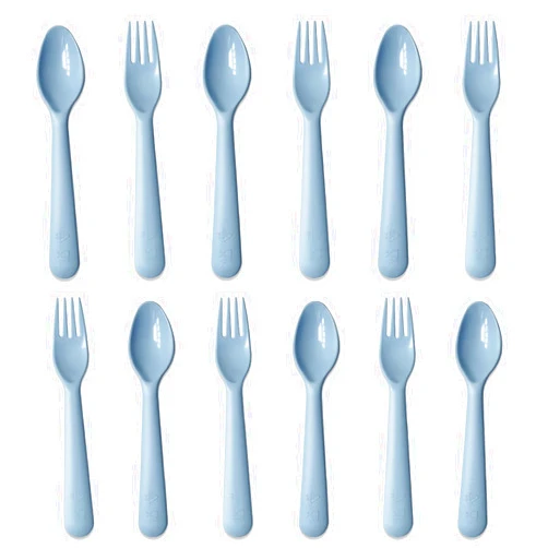 Muulaii 12 Pcs Plastic Toddler Utensils Set 6 Kids Forks and 6 Kids Spoons BPA Free/Dishwasher Safe Toddler Silverware Brightly Colored Kid Plastic Cutlery Set-Blue
