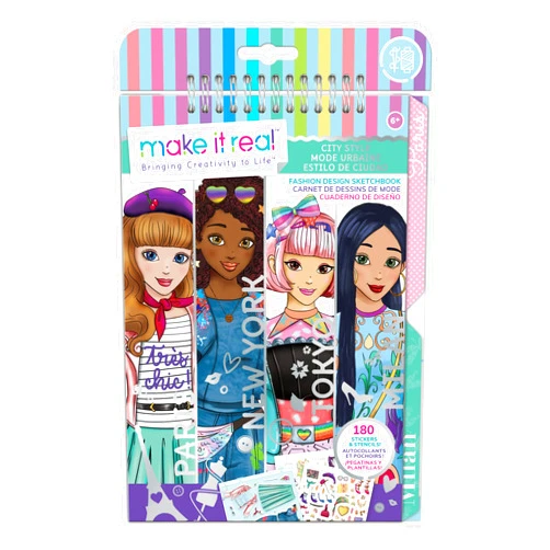 Make It Real – Fashion Design Sketchbook: City Style - Inspirational Fashion Design Coloring Book for Girls - Includes Sketchbook, Stencils, Stickers, and Fashion Design Guide