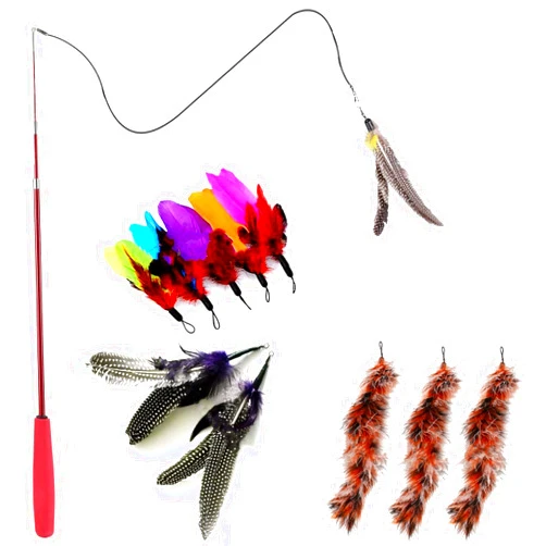 Sumcoo Cat Toy Wand - Retractable Cat Feather Wand Toy with 11 Cat Feather Refills, Funny Kitten Toys Cat Fishing Pole Toy for Indoor Cats Chase and Exercise