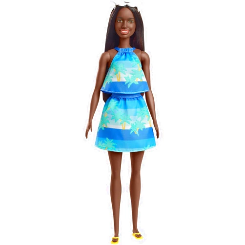 Barbie Loves The Ocean Doll with Brown Hair Weariing Tropical Print Dress & Accessories, Fashion Doll & Clothes Made from Recycled Plastics