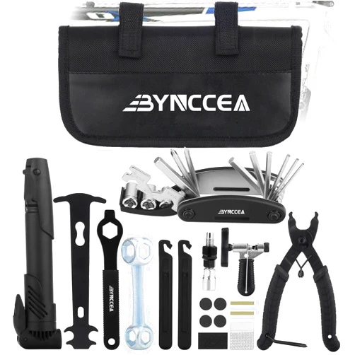 Bynccea Bike Tire Repair Tool Kit with Tire Pump, Portable Bicycle Repair Bag Bicycle Tyre Lever Patch Repair Tools, All in One Bicycle Tire Patch Kit for Mountain Bike and Road Bike