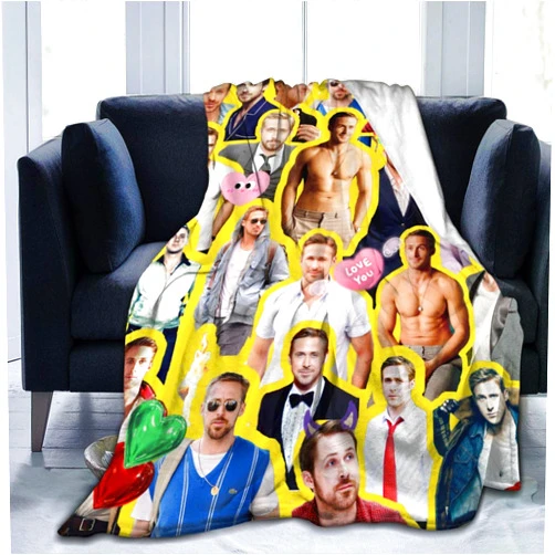 Vixenique Blanket Ryan Gosling Soft and Comfortable Wool Fleece Throw Blankets for Sofa Office car Camping Yoga Travel Home Decoration Cozy Plush Beach Blanket Gift