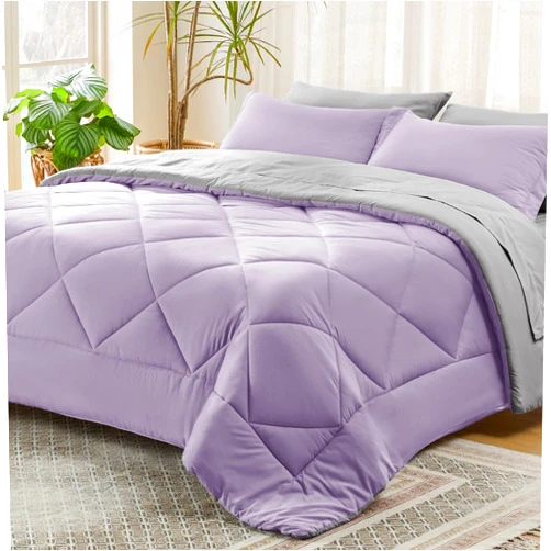 Bedsure Light Purple Queen Comforter Set - 7 Pieces Reversible Queen Bed in a Bag, Queen Bed Set Light Purple and Grey with Comforters, Sheets, Pillowcases & Shams