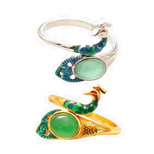 Generic Adjustable Knitting Accessories Crochet Ring Peacock Open Finger Rings Yarn Guide Knitting Tools Thimble Rings Sewing Accessories for Knitting Crafts DIY Tools 2PCS