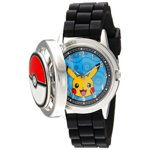 Pokemon Accutime Pokemon Pikachu Poké Ball Spinner Watch, Blue Face, Black Silicone Strap, Quartz Movement, Fun Gift for All Ages - (POK9025AZ)