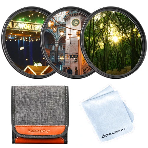 Walking Way 82mm Star Filter Sets Variable 4,6,8 Points Star Filter Adjustable Cross Screen Starburst Filter Kit with 3 Pocket Filter Pouch Case for DSLR Camera Lens