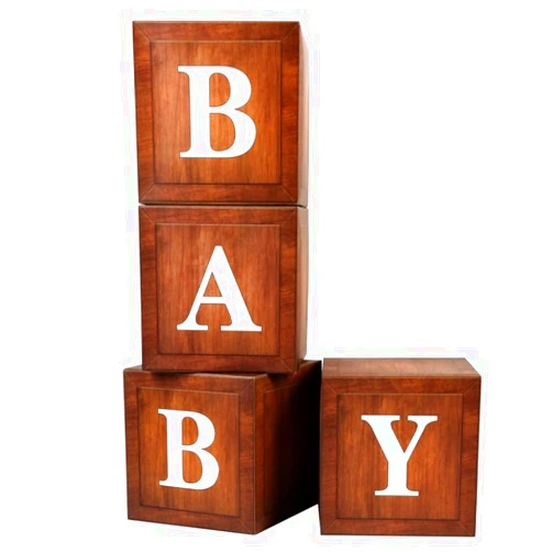 WLMALL Wood Baby Shower Boxes Party Decorations - 4 Wood Grain Brown Blocks with Printed BABY Letters, Gender Reveal Backdrop,Teddy Bear Baby Shower Supplies, First Birthday Centerpiece Decor