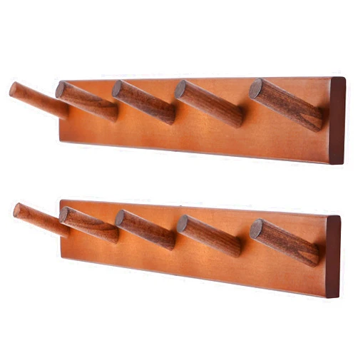 evory 2 Pack Coat Rack Wall Mount, 17 Inch Coat Hooks for Hanging, Wooden Wall Hooks Rack Coat Hanger for Purse Clothes Jacket Backpack in Entryway Mudroom Bathroom Kitchen