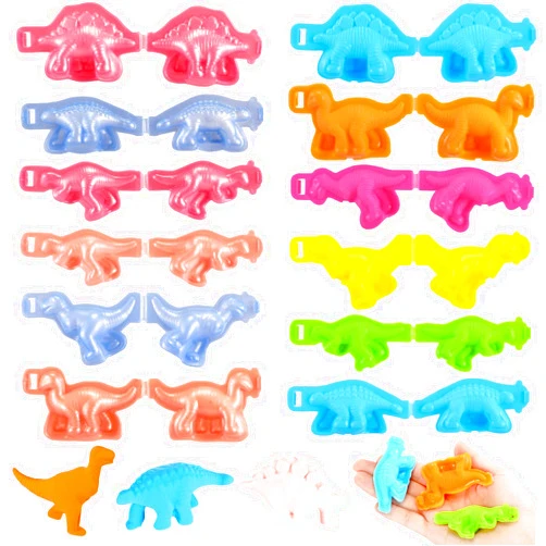 HyDren12 Pieces Play Dough Tools Dinosaur Plastic Molds Kits Colorful Dinosaur World Dough Toys Set for Play with Animals Presents Party Favors