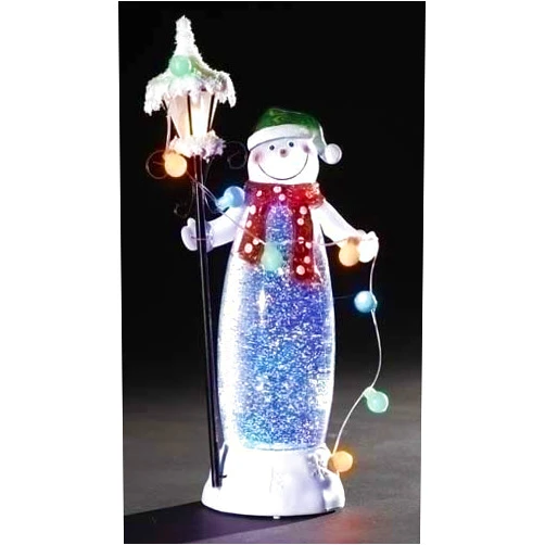 Confetti Lites LED Standing Snowman with a Lamp and String of Ornaments That Light Up and Swirls in The Lighted Interior of The Snowman, 11.5-Inch