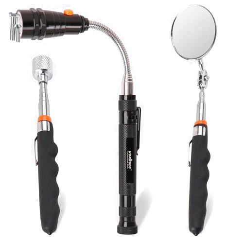 HORUSDY Magnetic Pickup Tool, 3-Piece 16LB Telescopic Magnet Stick, LED elescoping Magnet Flashlight, 360 Swivel Adjustable Inspection Mirror, Birthday Gifts for Dad, Men, Husband
