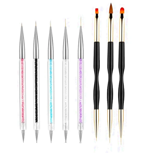 FULINJOY 5PCS Nail Dotting Pens with 3PCS Nail Painting Brushes, Dual End Nail Art Pen Brush Acrylic Painting Drawing Liner Nail Tools(Set of 8)