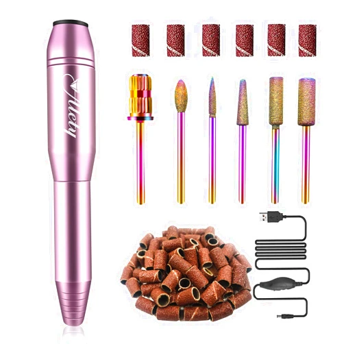 Alety Electric Nail Drill Kit, Portable Electric Nail File for Acrylic Gel Nails, Professional Nail Drill Machine Efile Manicure Pedicure Tools with Iridescent Nail Drill Bits for Home Salon Use