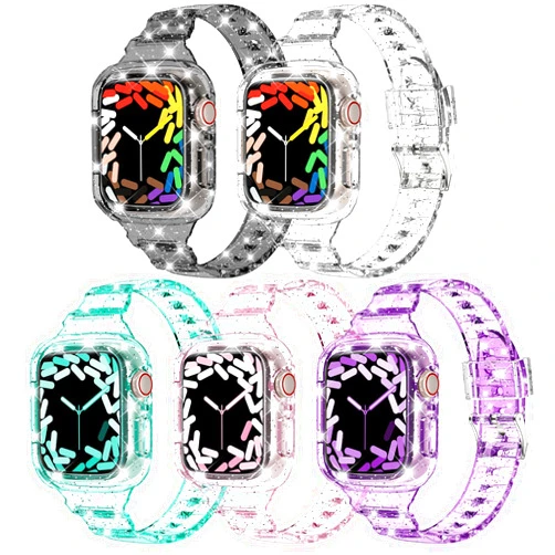 DABAOZA 5 Pack Compatible Slim Apple Watch Band with Bumper Case Cover 45mm 44mm 42mm 41mm 40mm 38mm for Women Girl, Leopard Printed Soft Narrow Strap for iWatch SE Series 9 8 7 6 5 4 3 2 1