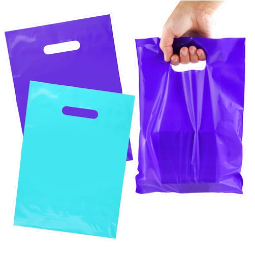 GlossyEnd 200 Teal and Purple Glossy Merchandise Bags, Shopping Bags, 9” X 12” with Die Cut Handle, No Gusset, 1.25 Mil.