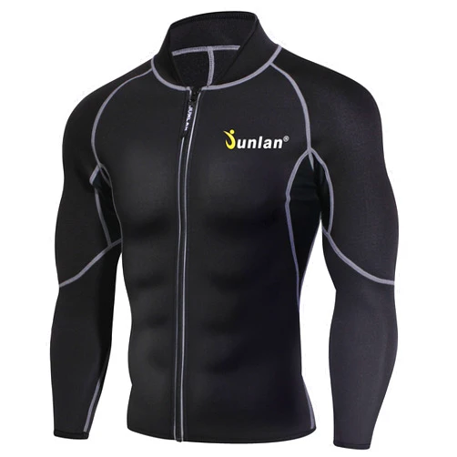 Junlan Men Sweat Neoprene Weight Loss Sauna Suit Workout Shirt Body Shaper Fitness Jacket Gym Top Clothes Shapewear Long Sleeve