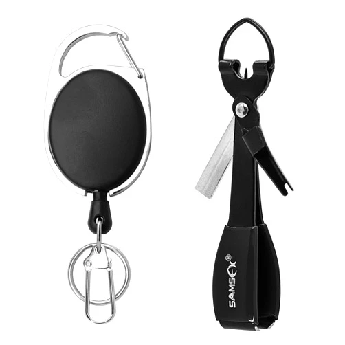 SAMSFX Fishing Knot Tying Tool, Multifunctional Fly Fishing Nippers with Retractor, Fishing Line Knot Tyer, Fast Tie Nail Knots, Tackle Box Accessory