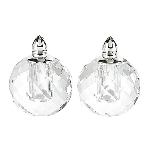 World Gifts Elegant and Modern Handcrafted Optical Crystal Salt and Pepper Shakers - Zendra Platinum Salt & Pepper, Set of 2, 2.75