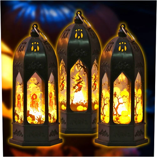 Blinket Halloween Lanterns Pumpkin Witch Decorations 2 Pack, Battery Operated Flickering Light, Indoor Party Decor for Halloween Table Centerpieces