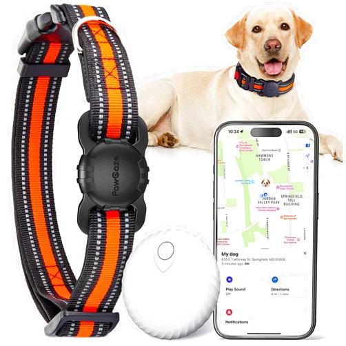 PawGaze Dog Tracker Collar, No Monthly Fee Cat Tracker Collar(Only iOS), Compatible with Apple FindMy App, Reflective FinderTag Smart Collars, Anti-Lost, Key Finder for Pets/Items（NOT GPS）